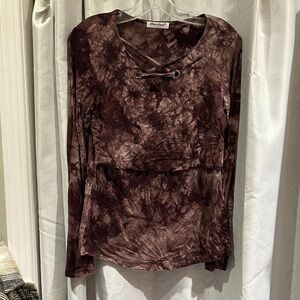 Nursing Top Maroon Tie-Dye Long Sleeve